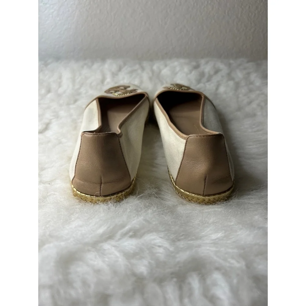 Nurture Beige Chained Anchor Leather Trim Slip On Gold Accents Flats Women 8.5 M